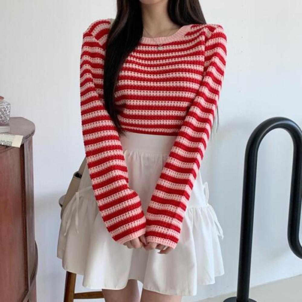 New Arrivals Open Run Knitted Stripe Round Neck