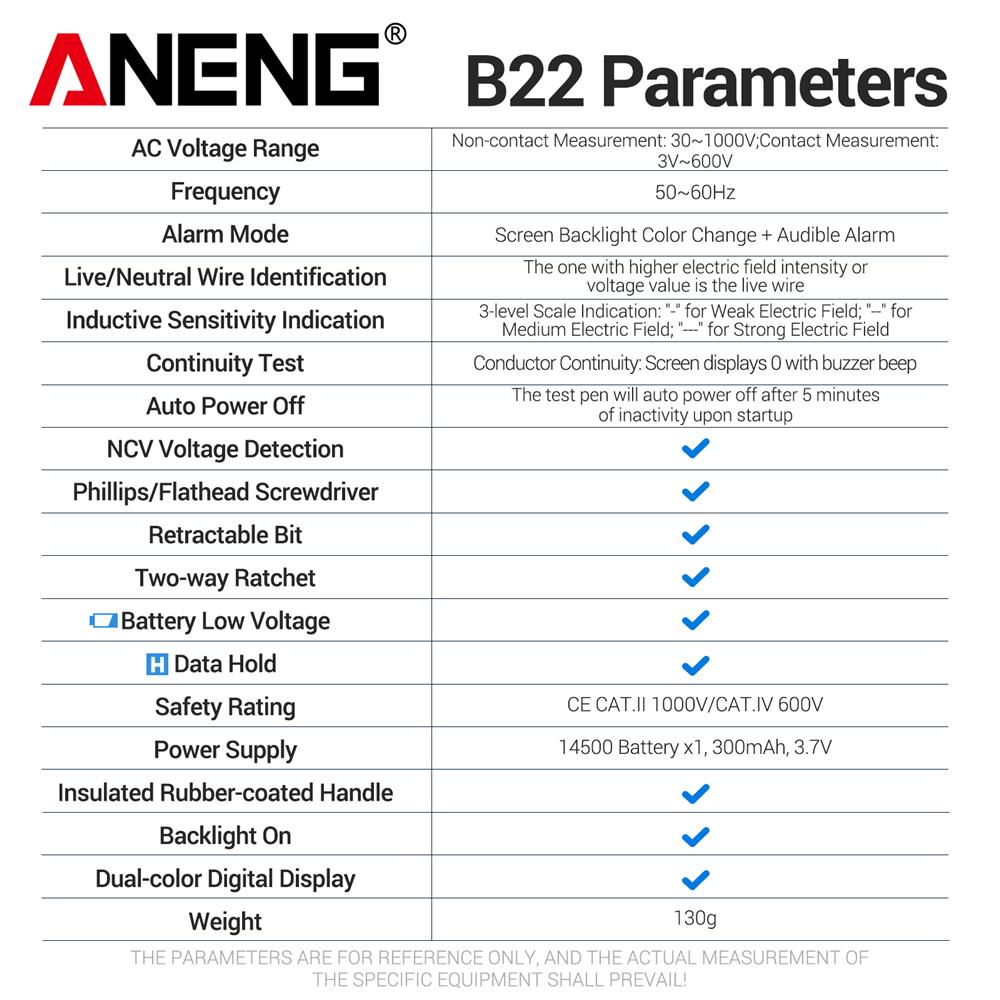 ANENG B22 Non-contact Voltage Test Pen  Rechargeable 30~1000V Detection Household DIY Electrician Repair Tool Screwdriver Ratchet Intelligent Test Pen
