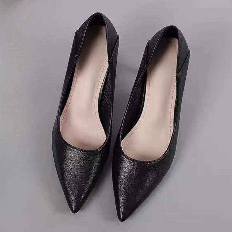 Женская Мода Туфли на Тонком Каблуке Осень Новые Остроносые С Мелким Вырезом Слипоны Темперамент Высокий Каблук Туфли с Низким Верхом