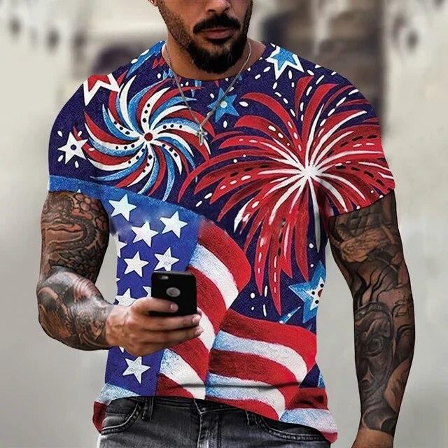 Summer T-shirt Men Short 3D Print Fashion Tops Casual Tee American Flag Harajuku Sleeve Shirts Oversize T-shirt Street Clothing