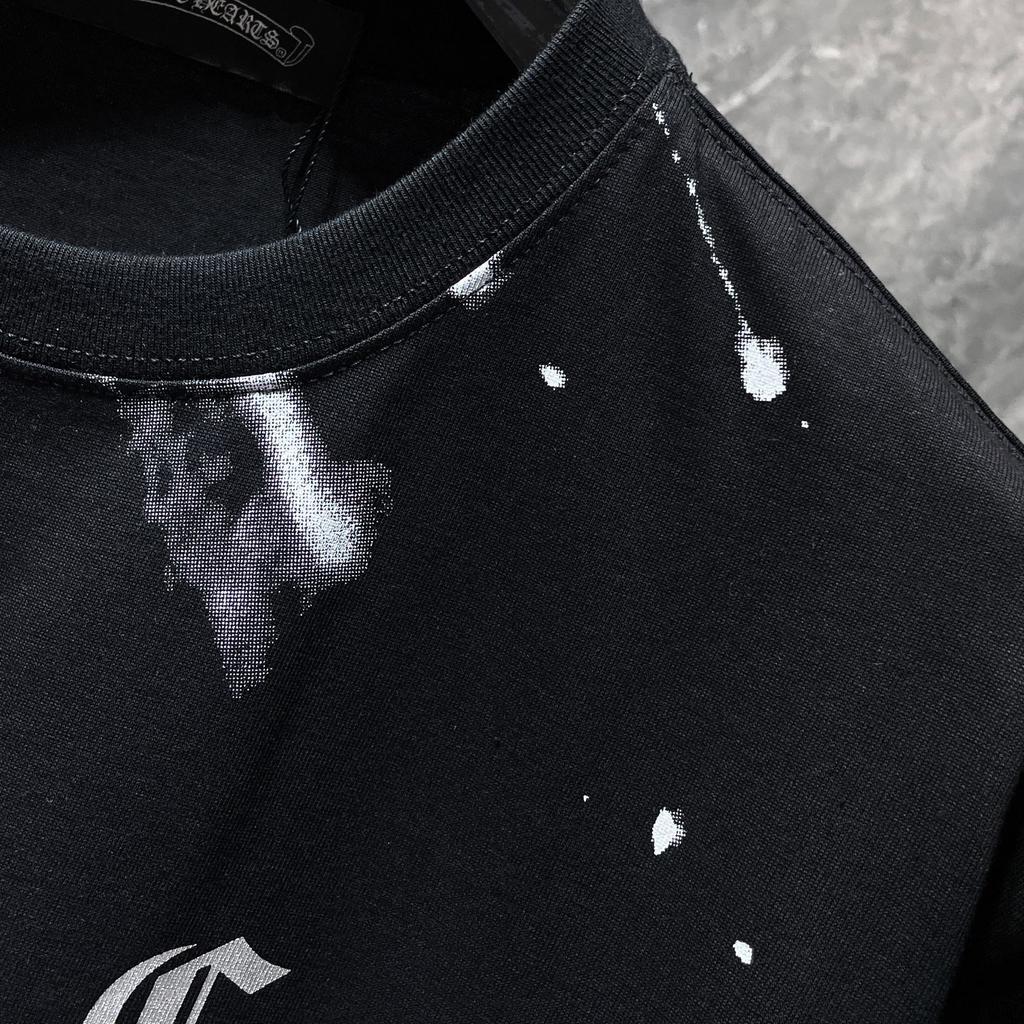 8735 CHROME HEARTS Лето 2026 Новая Высококачественная Хлопковая Круглый Вырез Свободная Большого Размера Мужская и Женская Футболка Футболка для Пары