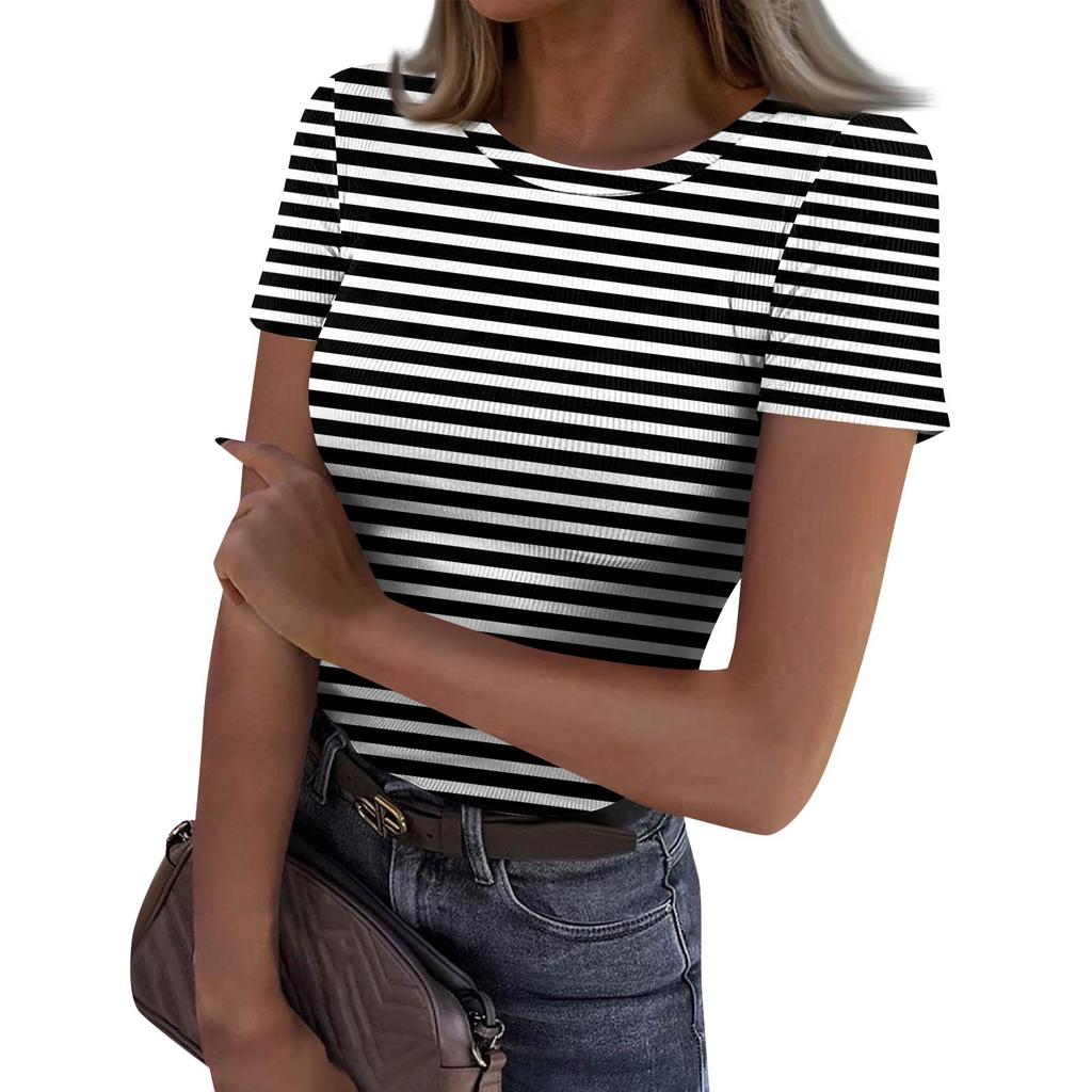 Женская узкая футболка, модный повседневный свитер с круглым вырезом и коротким рукавом