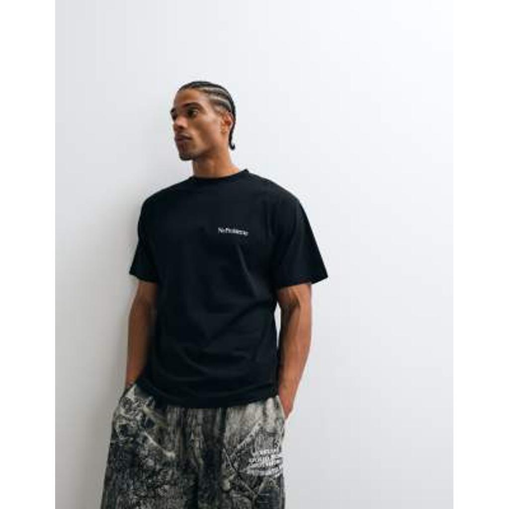Unisex No Problemo Mini Logo Chest Print Cotton T-Shirt Black
