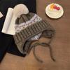 Женская вязаная шапка-бини с ушками в стиле Fair Isle - Теплая толстая шапка для осени и зимы