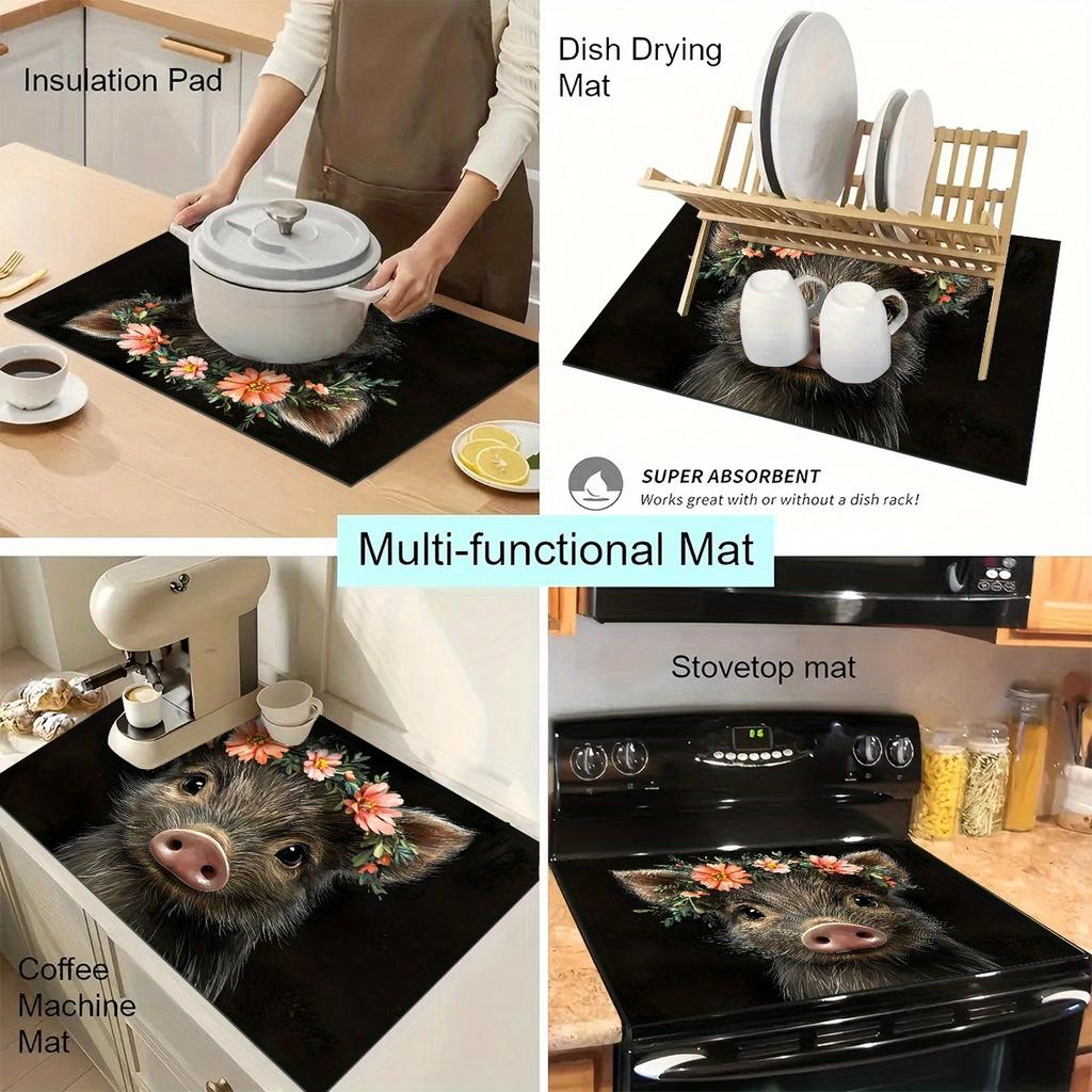 1 шт. Резиновый коврик для сушки с цветочным принтом капибары для кофейни, ресторана, кухни, ковер, коврик для стола, коврик для питомца, кофейная посуда