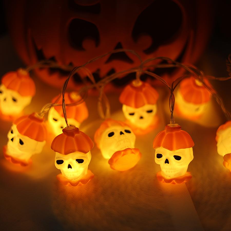 Halloween decoration props, luminous pumpkin skull LED light string, ghost festival scene decoration, ghost small colorful light