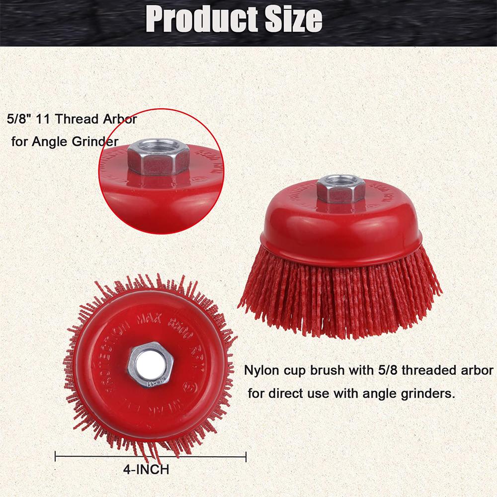 4-дюймовая щетка с нейлоновой щетиной из абразивной нити для обработки поверхности металла и дерева