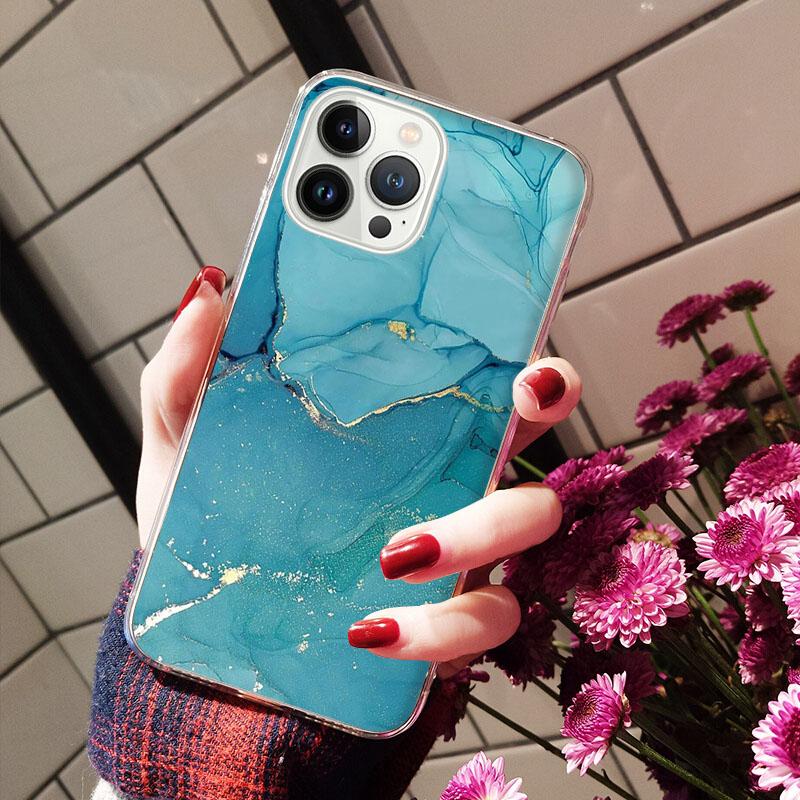 Чехлы для iPhone 14 12 11 13 Pro Max Чехол Силиконовый Funda на iPhone 13Mini X XS Max XR 8 7 14 Plus Цветная Мраморная Живопись