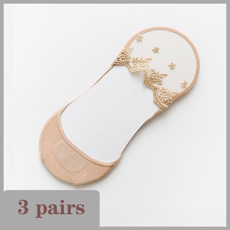1/3 Pairs Summer Women Invisible Silicone Socks Summer Low Cut Liner Ankle Sock Ladies Lace Flower Soft Casual No Show Non-skid Boat Socks