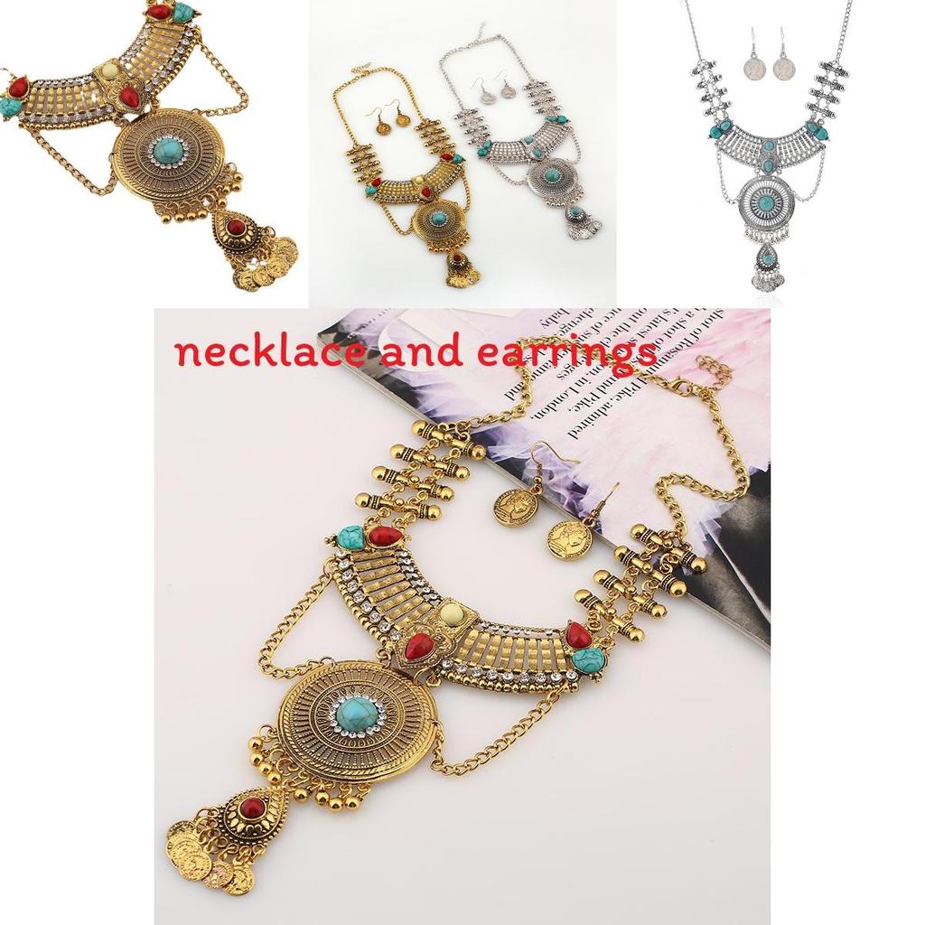 Ethnic Style Simulation Gemstone Decoration Women Necklace And Earring Set