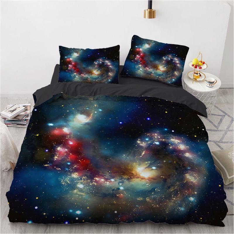 3D Galaxy King Queen Duvet Cover Starry Sky Bedding Set Soft Universe Quilt Cover Outer Space Dark Blue 2 3pcs
