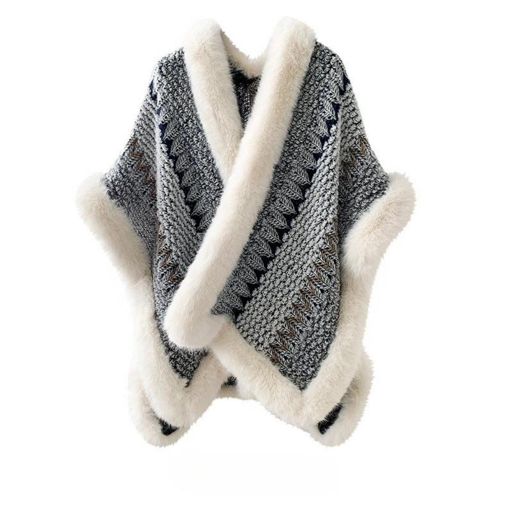 Этнический стиль большой меховой воротник шаль с женской дорожной одеждой осень и зима теплая вязаная куртка накидка шаль прилив