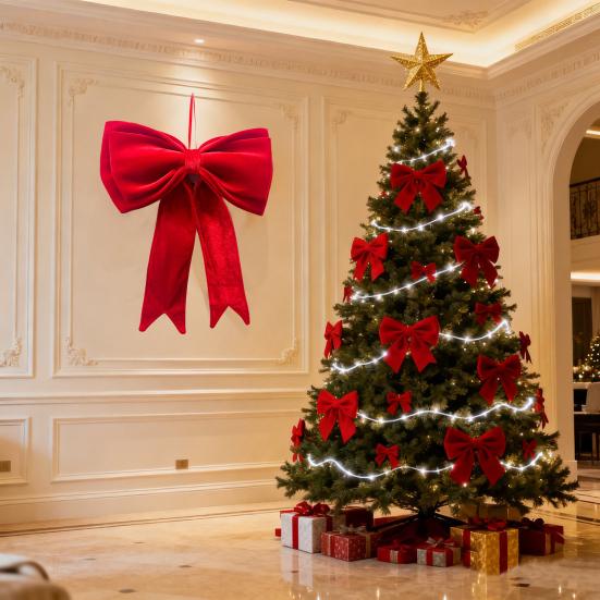 Bow Pendant Red Velvet Christmas Decoration Hanging Ornament Holiday Parties Home Office Festive Gift Party Accessory