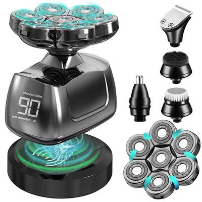 7 головок Беспроводная электрическая бритва для мужчин 6 в 1 Freedom Grooming Head Shaver с триммером для волос в носу, бакенбардами, водонепроницаемые бритвы для влажной и сухой уборки, USB-набор