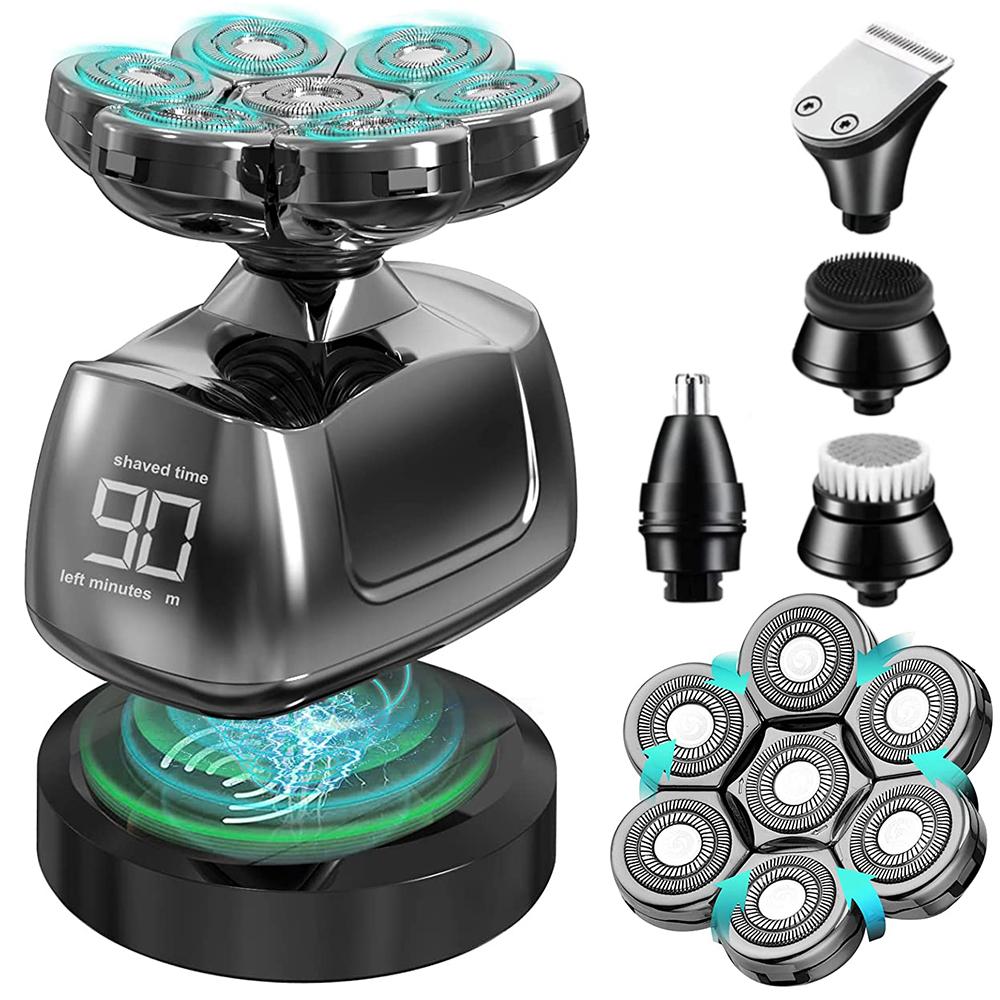 7 головок Беспроводная электрическая бритва для мужчин 6 в 1 Freedom Grooming Head Shaver с триммером для волос в носу, бакенбардами, водонепроницаемые бритвы для влажной и сухой уборки, USB-набор