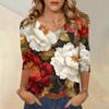 Женские топы, рубашка с рукавом три четверти, свободная повседневная рубашка с V-образным вырезом, футболка с цветочным принтом