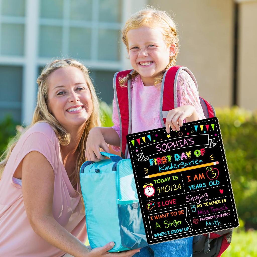 Double-Sided First Day of School Sign Board, 12 × 10 Inches Back to School Sign, Reble Color Painting First and Last Day of Preschool Board,