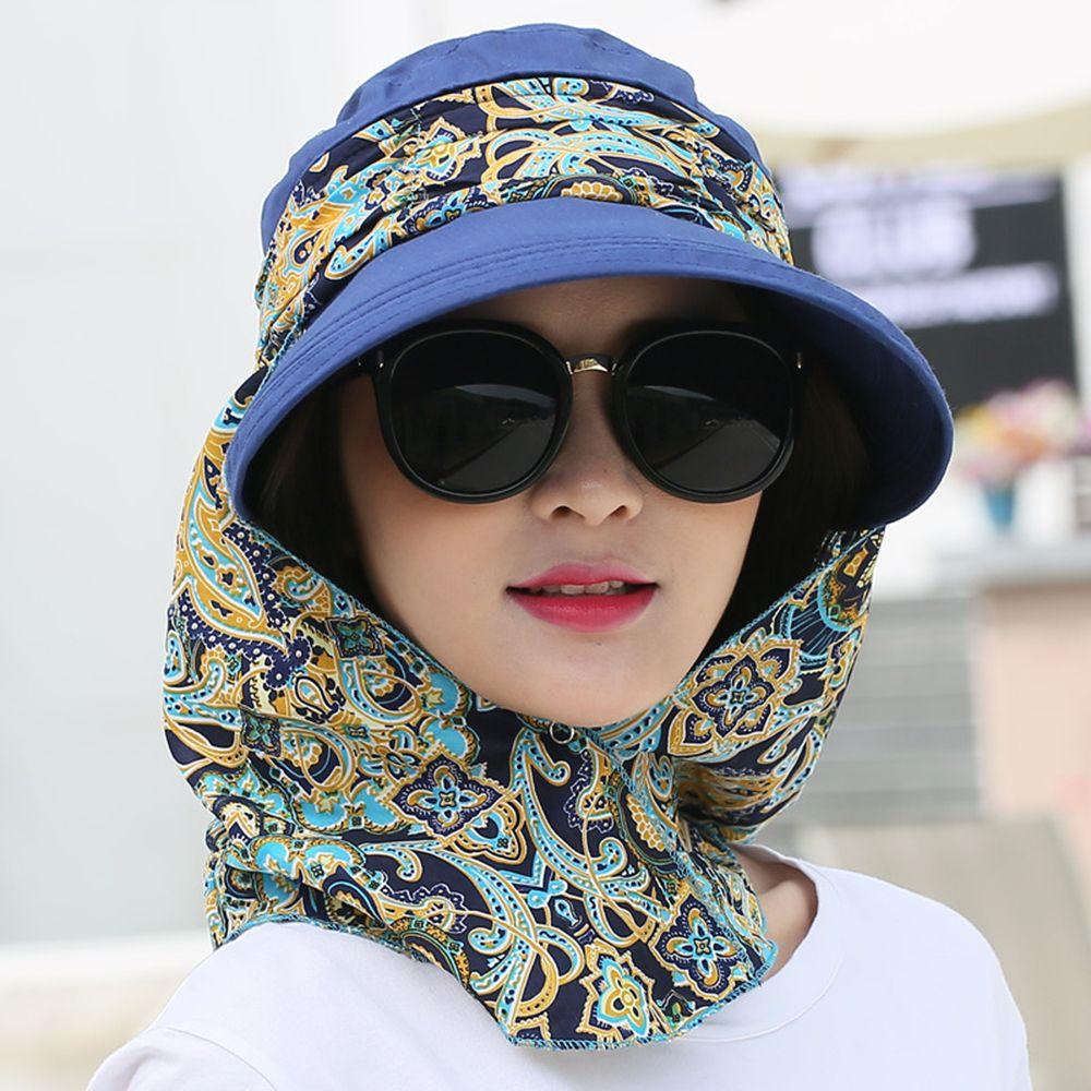 Women Fashion Outdoor Riding Wide Brim Anti-UV Sun Hat Beach Cap Sun Visor Hat Floral Print Caps