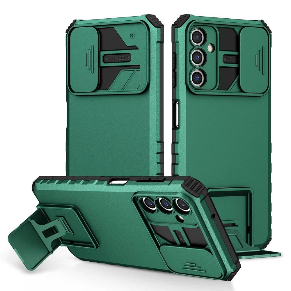 KEYSION Противоударный чехол для Samsung A05S A05 A15 A25, защита объектива слайд-камеры, задняя крышка для телефона с подставкой для Galaxy S23 FE