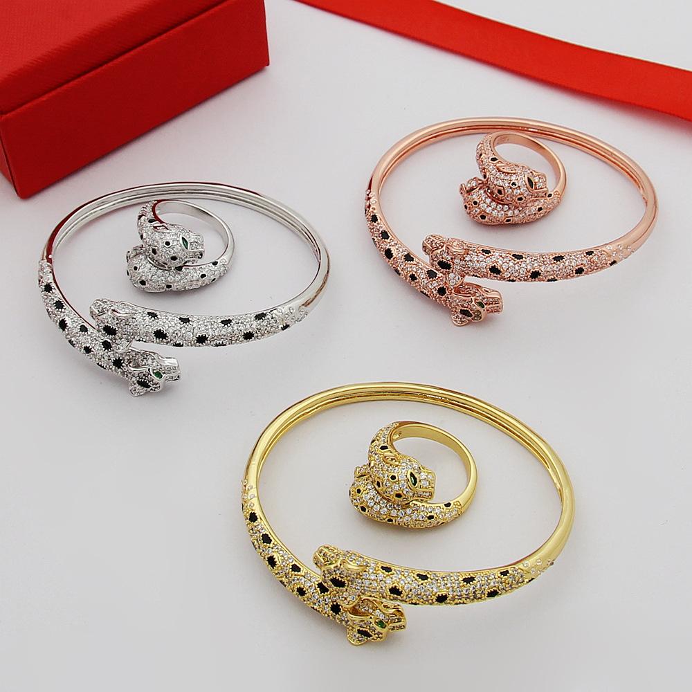 Ах, золотые украшения, зеленые бриллиантовые глаза, полные бриллиантов, двойное леопардовое открытое кольцо, двойное леопардовое кольцо с полной инкрустацией бриллиантами, леопард.