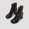 Дизайнерские Кожаные Ботильоны Модные Круглый Нос Толстый Высокий Каблук Ankle Boots Для Женщин Осень Зима Разделенный Носок Обувь