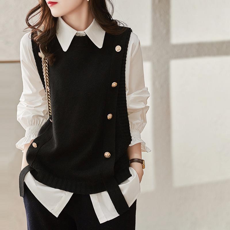 2026 Spring/Autumn Women's Round Neck Button Knit Vest Waistcoat Sweater - Chic Casual Fashion Top