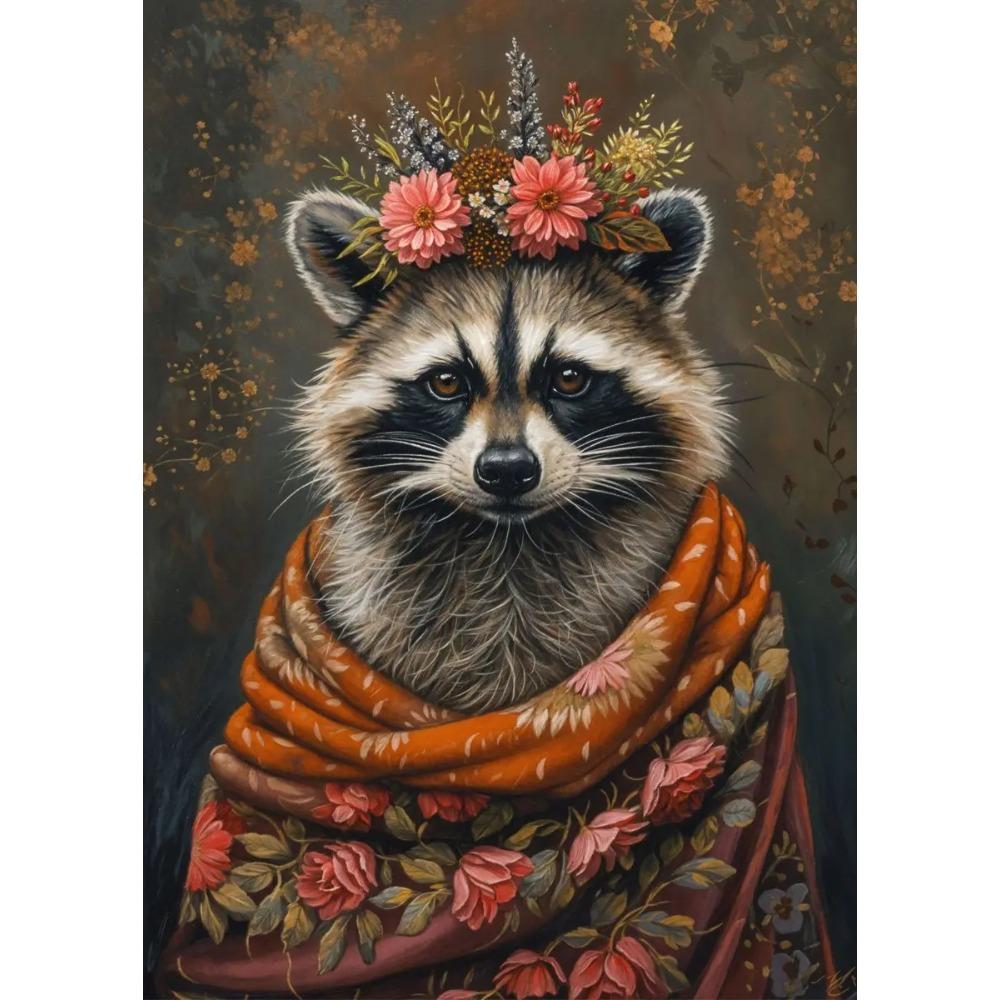 Retro Animals Posters Lion Wolf Rabbit Cat Dog Turtle with Flowers Print Canvas Painting Wall Art Picture Home Room Decor Mural