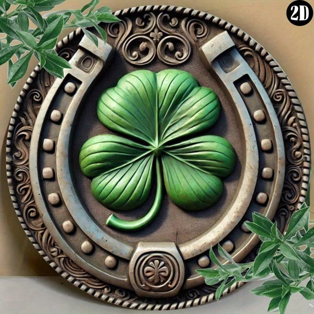 Винтажное Подкова Клевер Металлическое Настенное Искусство Зеленый Рустикальный Декор Дом Кафе Гараж Улица