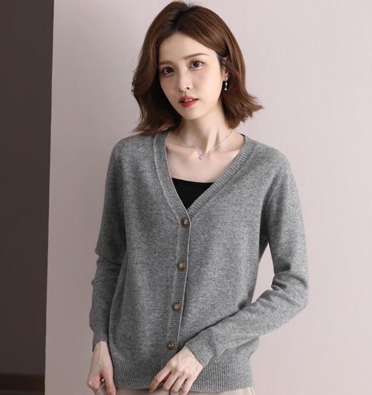 Hengyuanxiang Women's Fine Wool V-Neck Cardigan