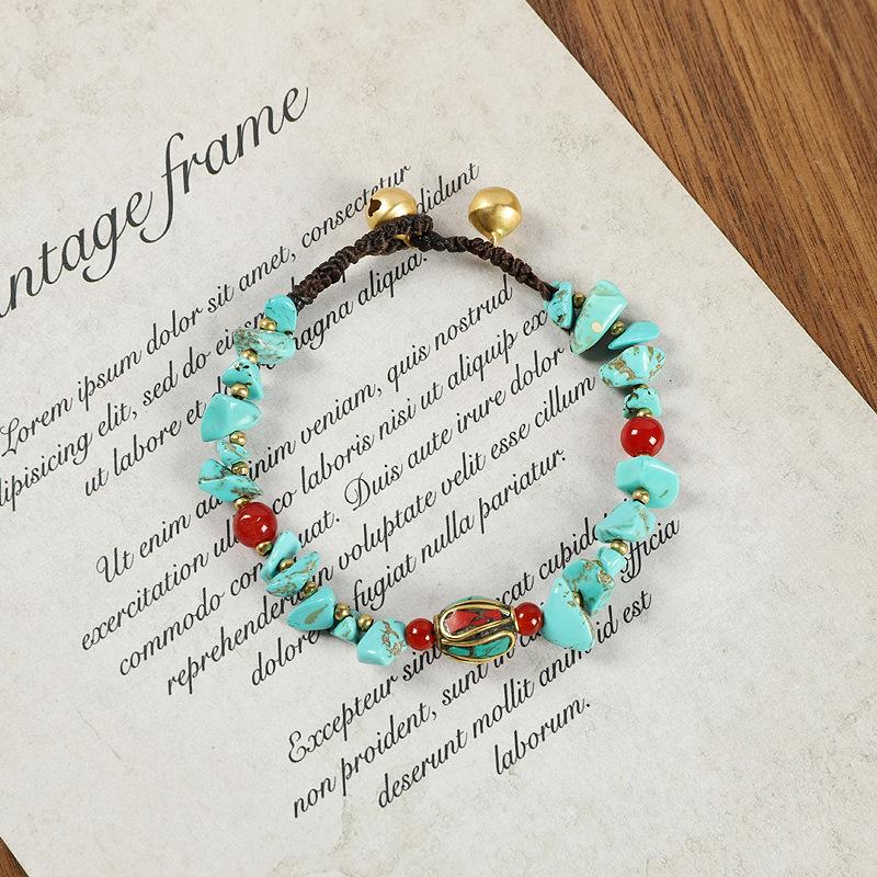 Винтажный непальский древний законный медный браслет из бисера, женский тибетский этнический стиль, индивидуальный простой плетёный браслет, браслет из натуральной бирюзы