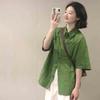 Женская рубашка с коротким рукавом - зеленая повседневная дышащая блузка на пуговицах летняя легкая свободная женская одежда