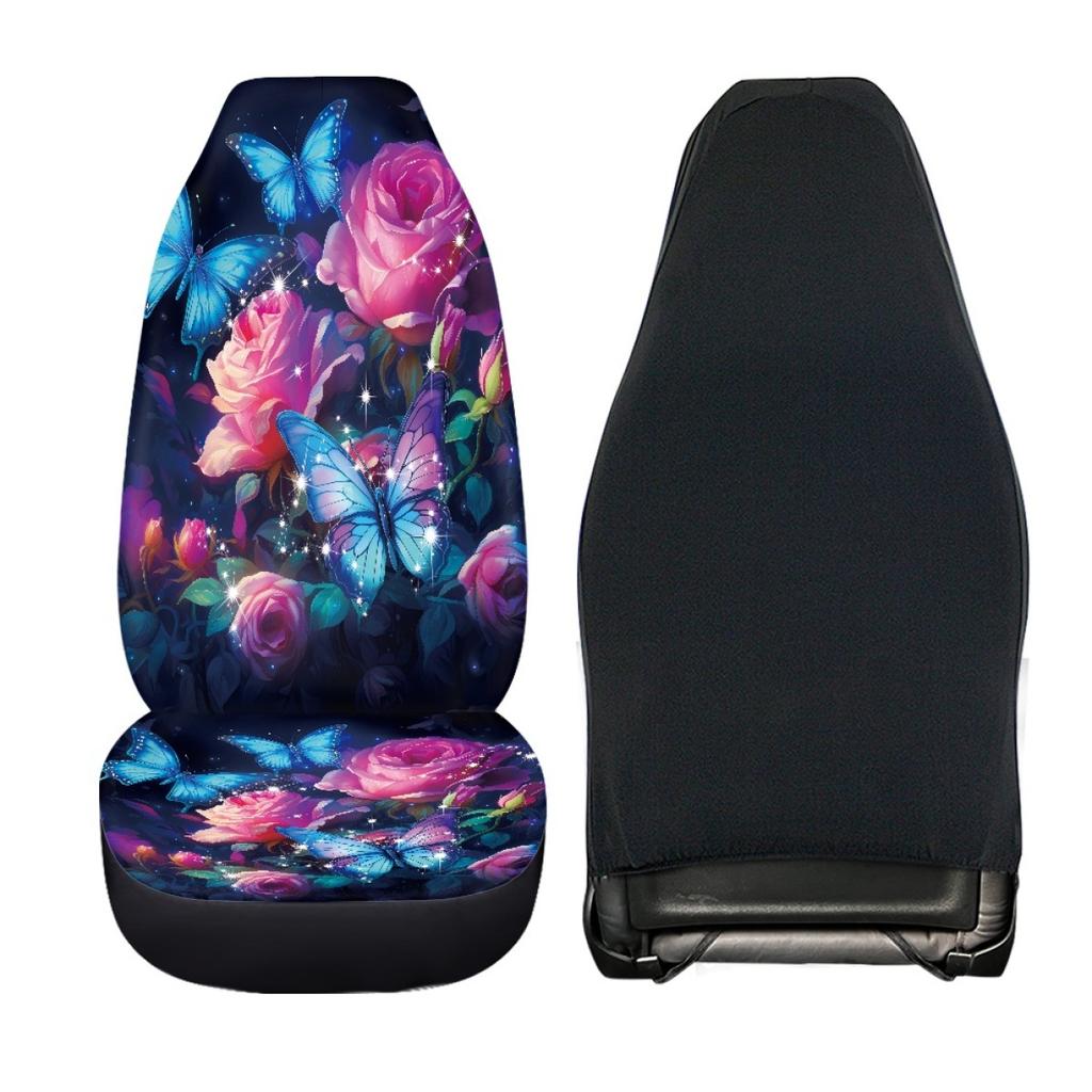 2 шт. Чехлы на сиденья автомобиля с бабочками и розами, Универсальные чехлы на сиденья только для передних сидений, Автомобильная подушка-сиденье-ковш