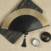 Folding Fan with Tassel Hollow Out Faux Silk Bamboo Stronge Hinge Chinese Vintage Style Photo Prop Party Decoration Supply Classical Dance Prop