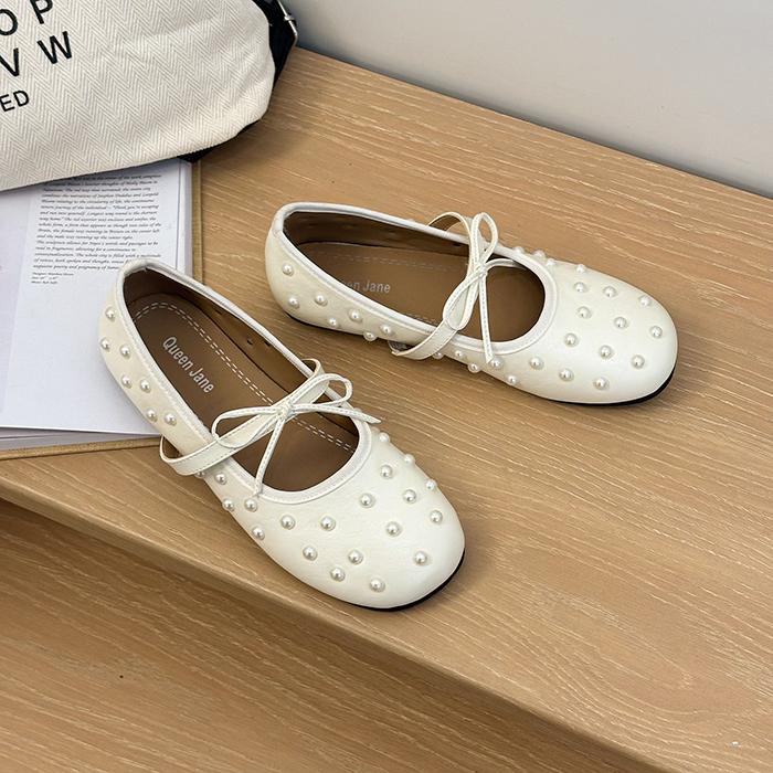 Женские балетки с бантом-бабочкой из жемчуга, элегантные туфли Мэри Джейн для дам, весна, осень, лаконичные, без шнуровки, Zapatos De Mujer