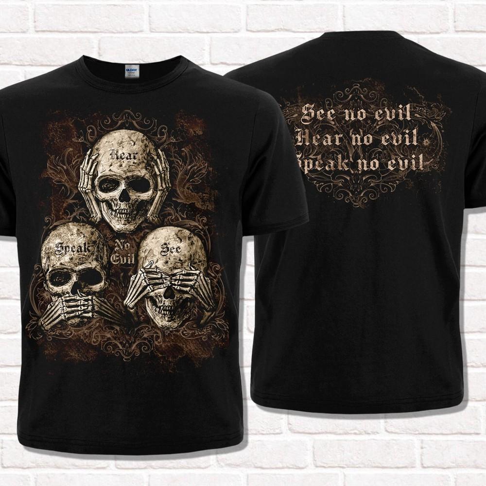 See No Evil, Hear No Evil, Speak No Evil T-Shirt. Three Skulls design.