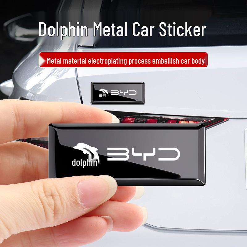 Металлическая наклейка с логотипом BYD Dolphin Intelligent Driving Car - Персонализированный декор центральной консоли.