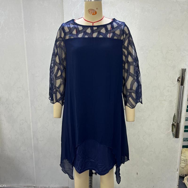 Женское кружевное платье с рукавами 7/10 и неровным подолом из шифона