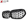 XVIP Carbon Fiber Look Double Line Style Front Racing Grills For BMW X1 F48 LCI 2020-2022 All Black Diamonds Style Upper Grilles