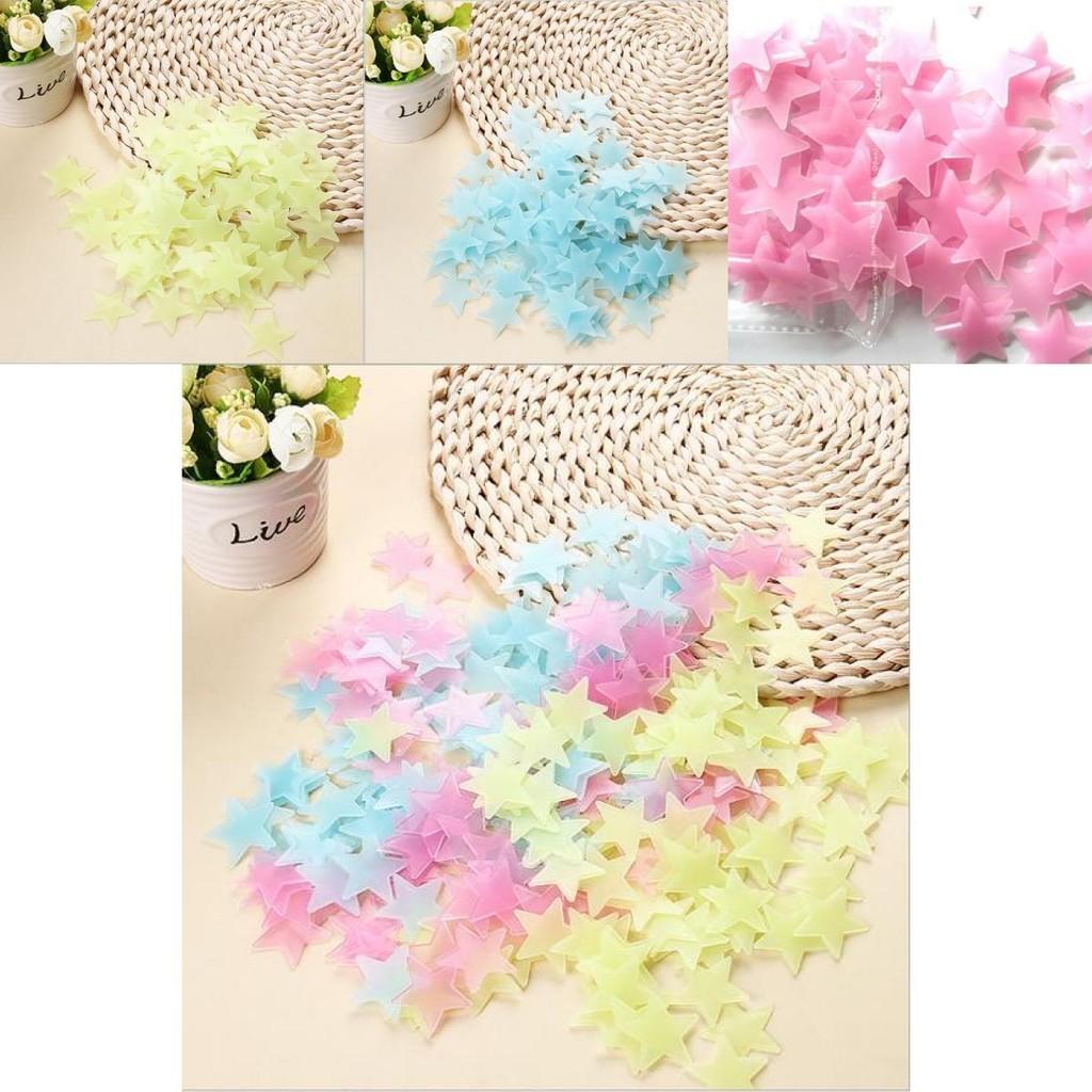 Пакет из 100 шт. высококачественных светящихся в темноте настенных наклеек для детских спален в форме разноцветных звезд