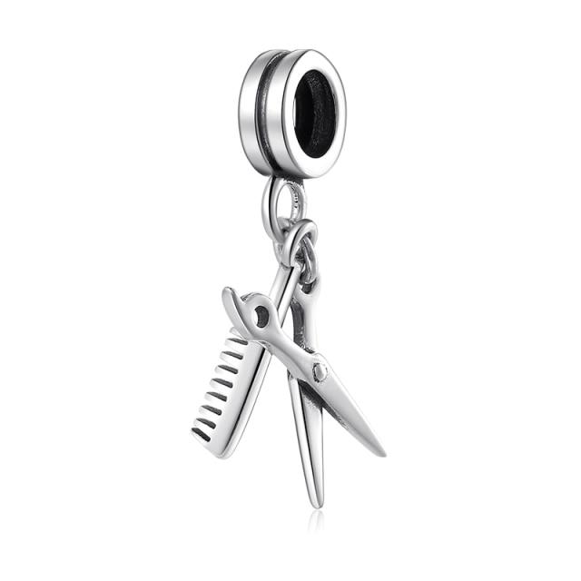 Fashion Modeling Sterling Silver 925 Scissors And Comb Charms Pendants Fit Designer Original Necklace Bracelet Beads Jewelry