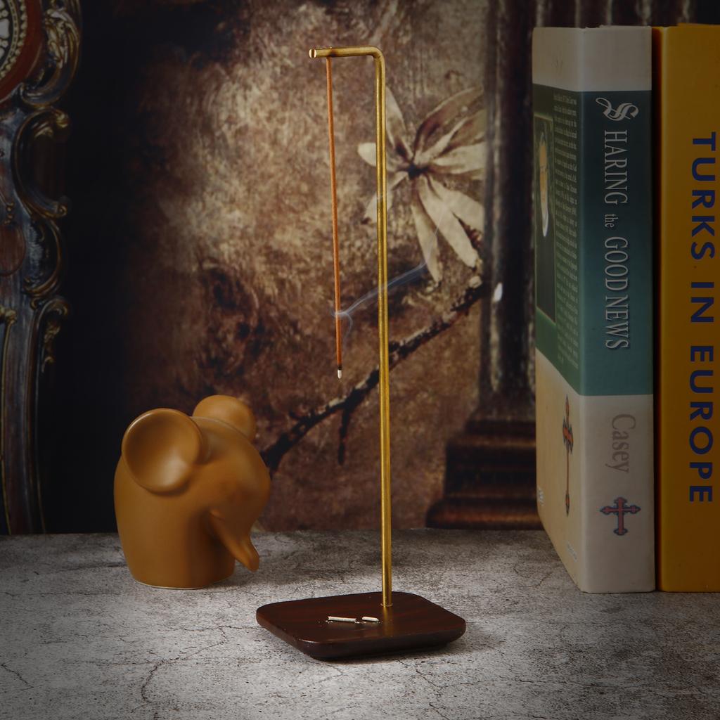 Creative Wooden Incense Burner Upside Down Brass Incense Holder Incense Plate Ash Catcher Buddhism Supplies Home Decor