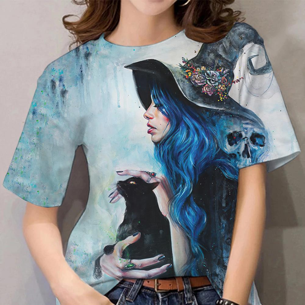 Женские футболки на Хэллоуин с 3D-принтом T-Shirtharajuku Повседневная футболка с коротким рукавом и круглым вырезом Oversize Женская праздничная одежда