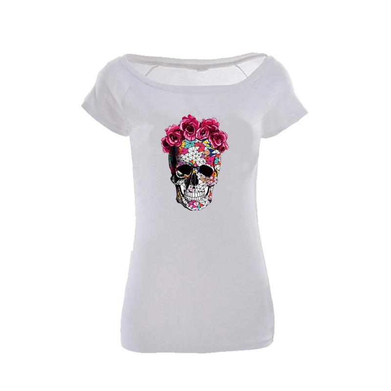 Футболка с розовым черепом, утюг на нашивке, уровень А, легкий принт, домашняя футболка, украшение своими руками, аппликация из парчей
