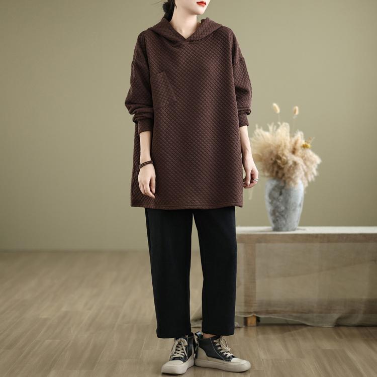 DIMANAF 2024 Autumn Vintage Pullovers Tops Women Plaid Clothing Hoodies Sweatshirts Oversize Loose Casual