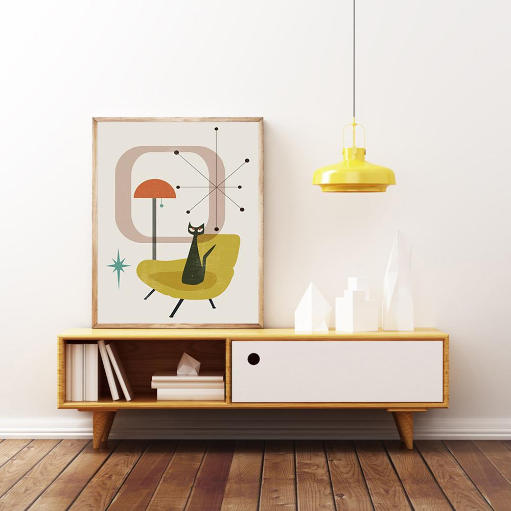 Черные кошки постеры и принты настенное искусство холст картины середины века ретро спутник атомные настенные картины для гостиной домашний декор