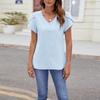 Women's Loose Casual Solid Color V-Neck Short Sleeved Loose Chiffon Shirt Pearl Top