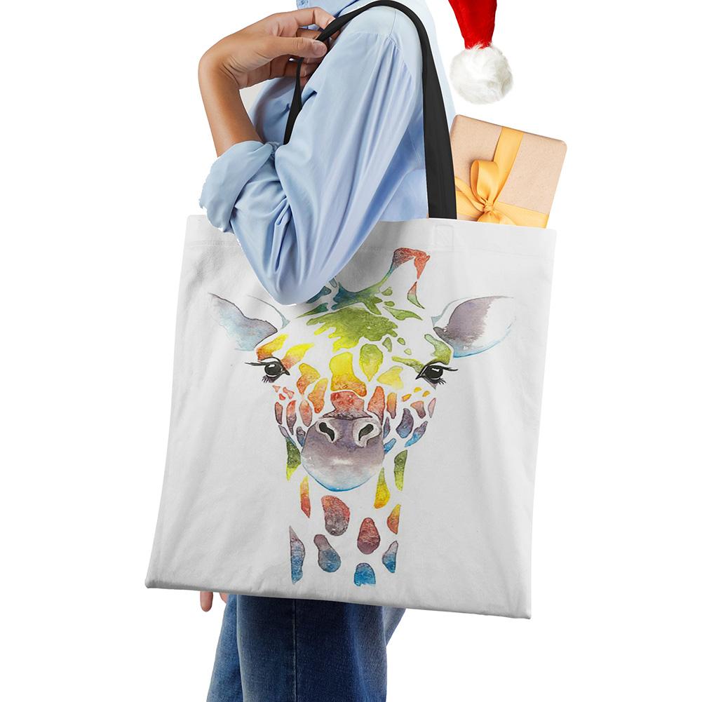 Watercolor Giraffe Deer Print Tote Bags for Women Casual Handbags Shopping Bag Large Capacity