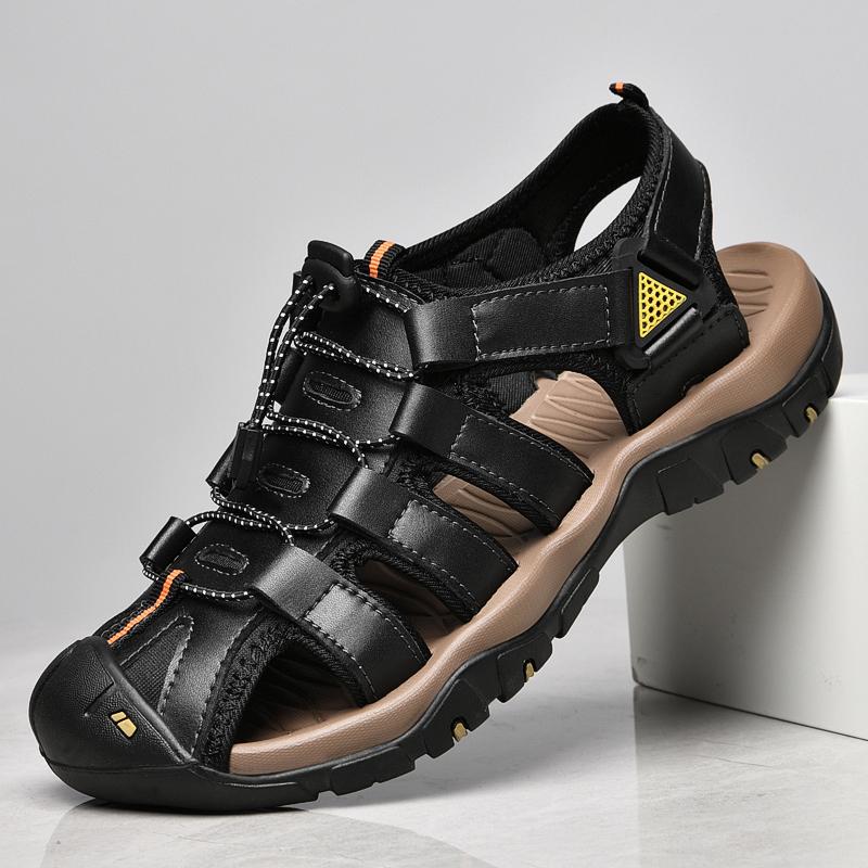Новые мужские сандалии из коровьей кожи, летние дышащие кроссовки для ходьбы для мужчин, спортивная обувь для отдыха на открытом воздухе, нескользящая обувь, повседневная обувь, большой размер 48