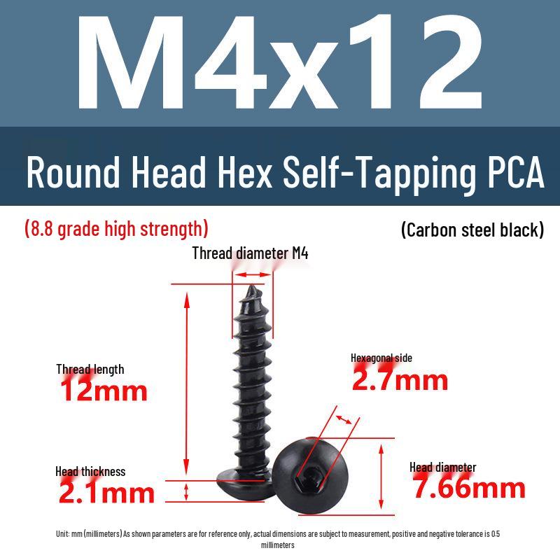 Yigu Высокопрочные черные саморезы с шестигранным углублением, класс прочности 8.8, M2-M6, круглая/плоская головка