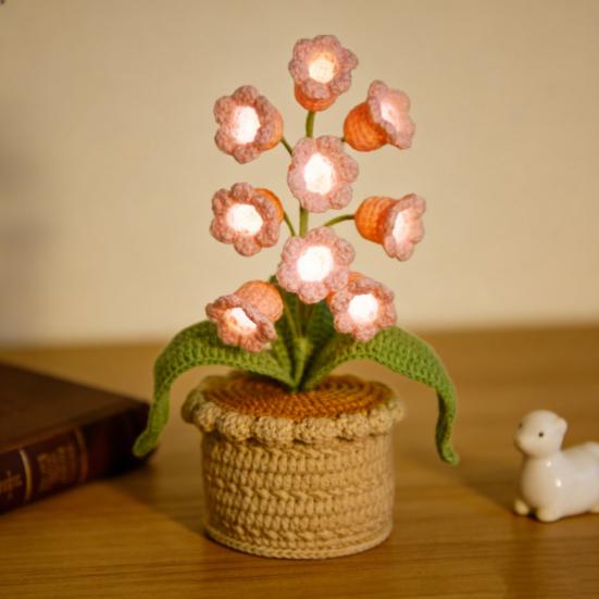 Lily of The Valley Lamp Crochet Artificial Flower Night Light Handmade Potted Plant Table Lamp for Women Wife Girlfriend Birthday Christmas Valentine